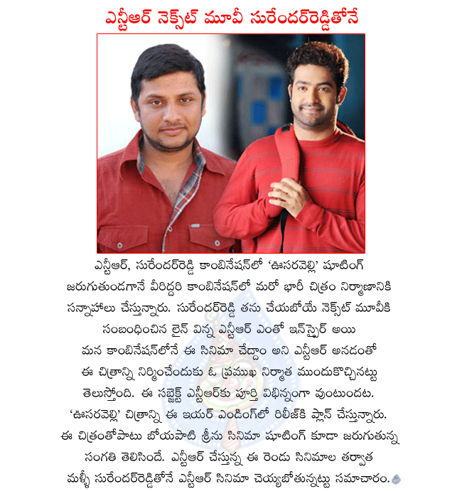 ntr latest movie,ntr and surender reddy combo movie oosaravelli,ntr and boyapati srinu combo movie,ntr doing a movie with surender reddy again,ntr and surender reddy new movie will start soon  ntr latest movie, ntr and surender reddy combo movie oosaravelli, ntr and boyapati srinu combo movie, ntr doing a movie with surender reddy again, ntr and surender reddy new movie will start soon